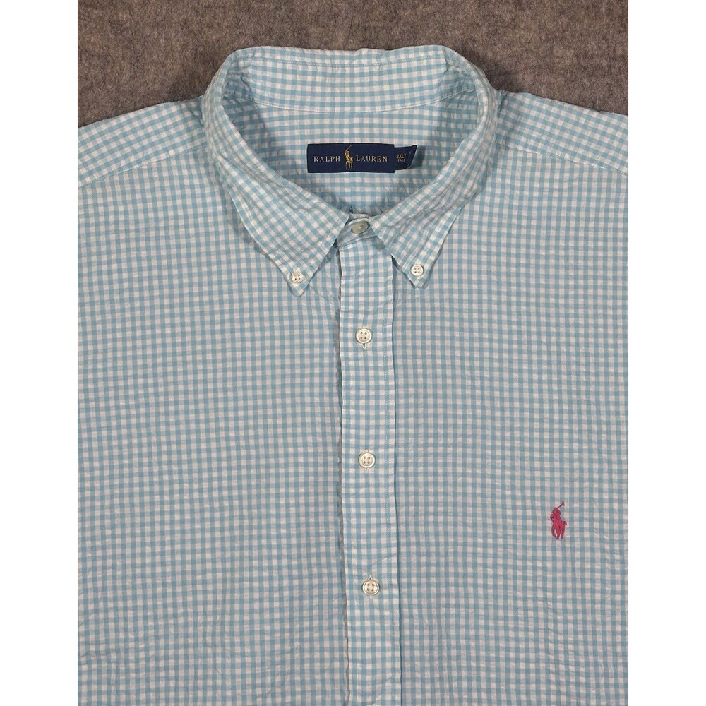 Polo Ralph Lauren Short Sleeve Button Down Shirt 3XLT Blue Gingham Seersucker